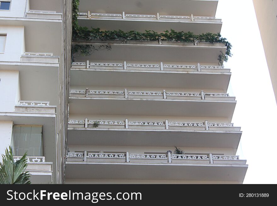 Old building, Avenida Paulista, located in the heart of São Paulo, Brazil historic building, renovated facade and flower box on the balcony