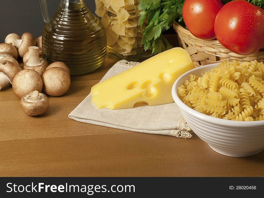 Composition Of Pasta, Vegetables And Cheese.
