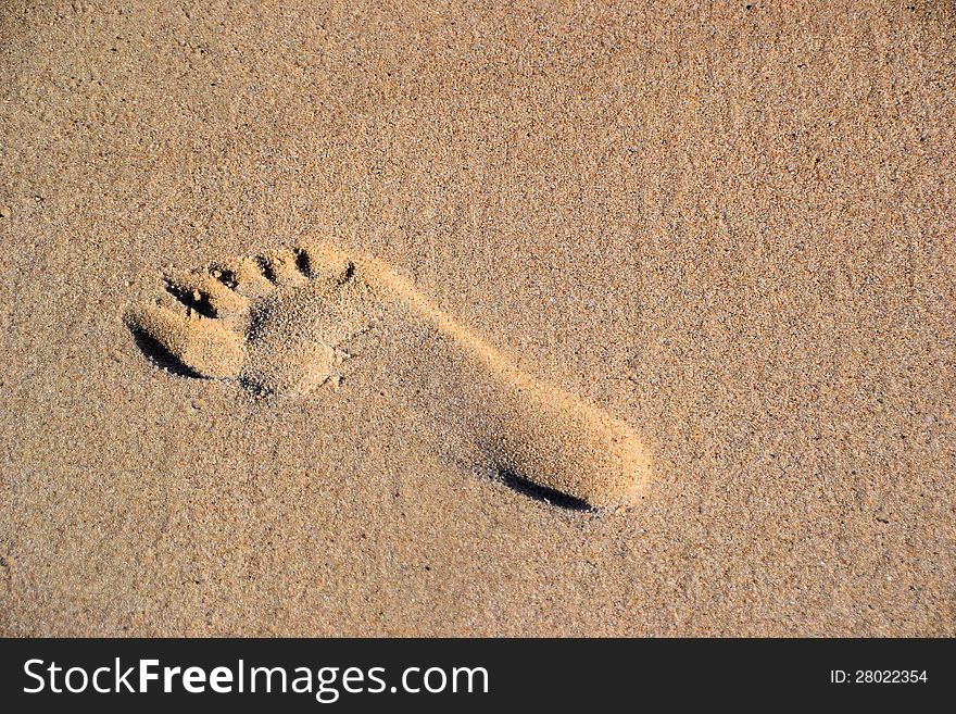 Footprint in the sand on the Polish Baltic coast