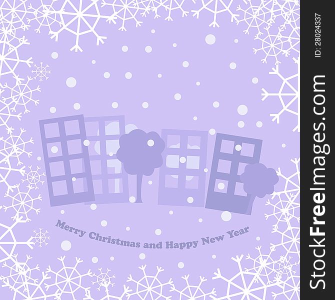 Vector christmas card with town