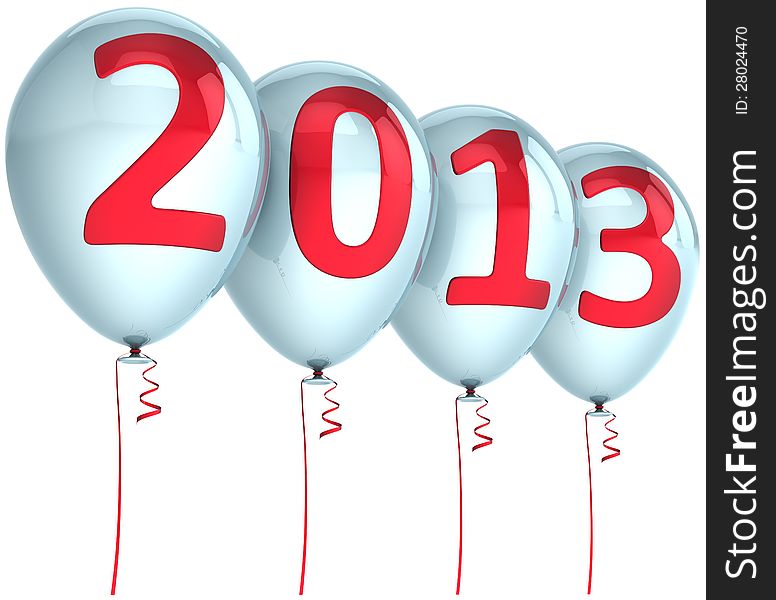 New Year 2013 balloons holiday party decoration. White helium balloon with red text. Future calendar date. Detailed 3d render. Isolated on white background