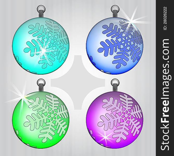 Four Colorful Ball Decoration Set With Snow Motive