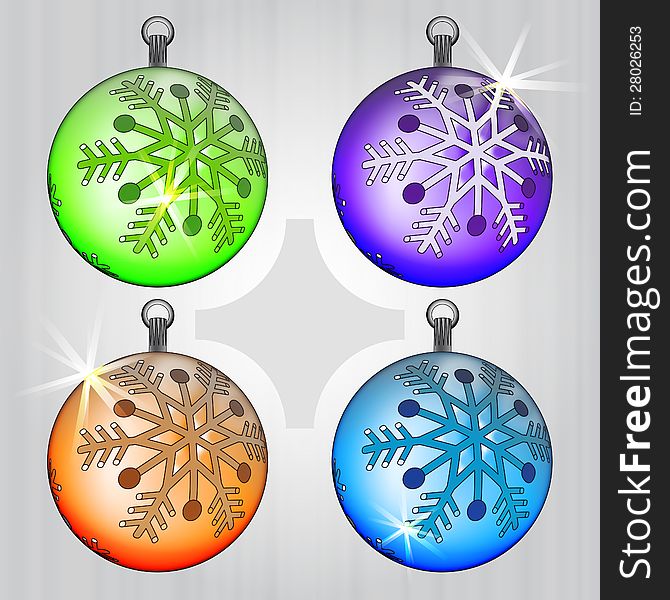 Four colorful ball decoration series with snow motive vector illustration. Four colorful ball decoration series with snow motive vector illustration