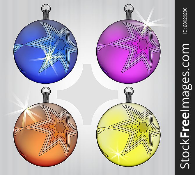 Four colorful ball decoration design with star motive vector illustration. Four colorful ball decoration design with star motive vector illustration