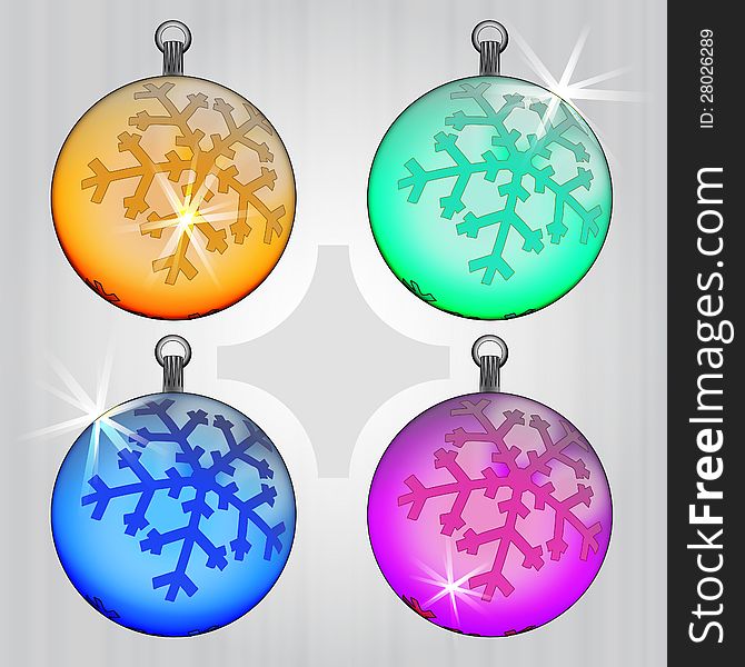 Four colorful ball decoration design with snowflake motive vector illustration. Four colorful ball decoration design with snowflake motive vector illustration