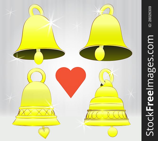 Four glittering golden bell decoration vector series illustration. Four glittering golden bell decoration vector series illustration