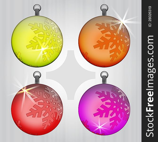 Four colorful ball snow decoration motive