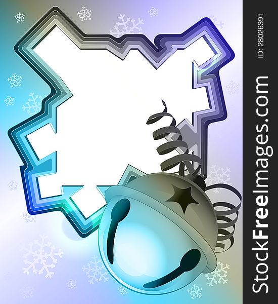 Blue winter frame with snowfall and jingle bell