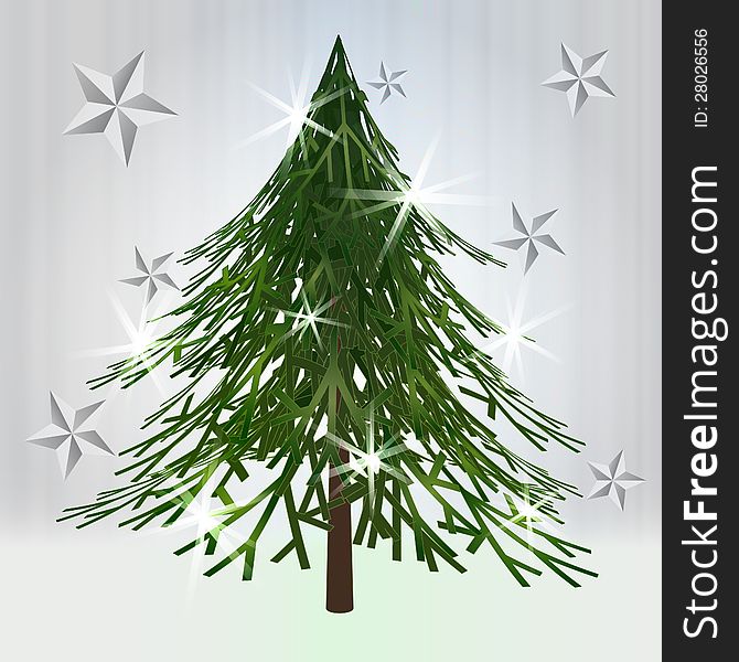 Green christmas classical tree with stars on grey background vector illustration