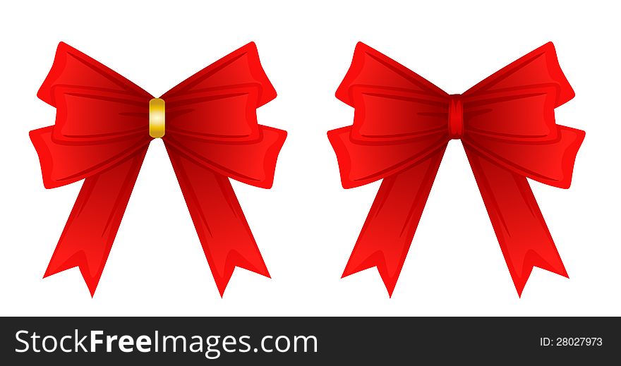 Red ribbon tied in a bow, Isolated on white