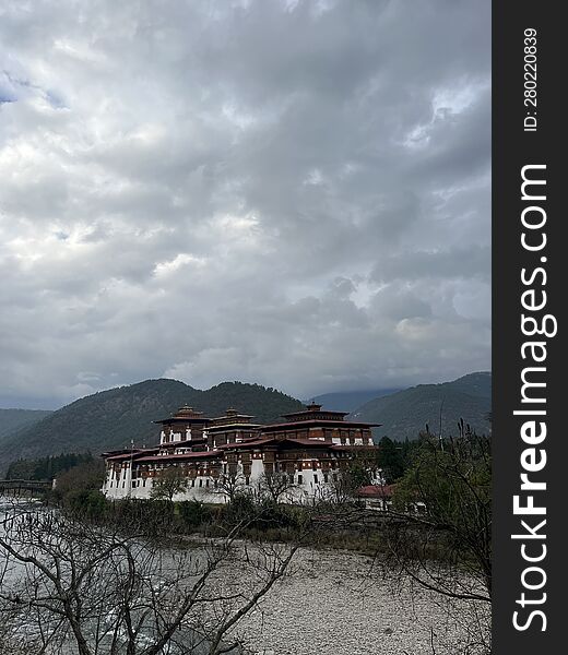 Punakha Dzong which is located in Bhutan. Punakha is one of the tourist destination in Bhutan