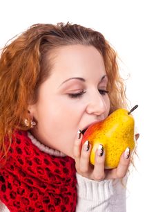 Red-haired Girl With A Pears Stock Image