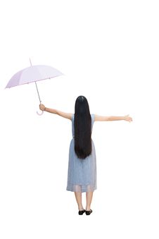 Full Length, Rear View Of Young Girl Holding An Umbrella, Royalty Free Stock Images