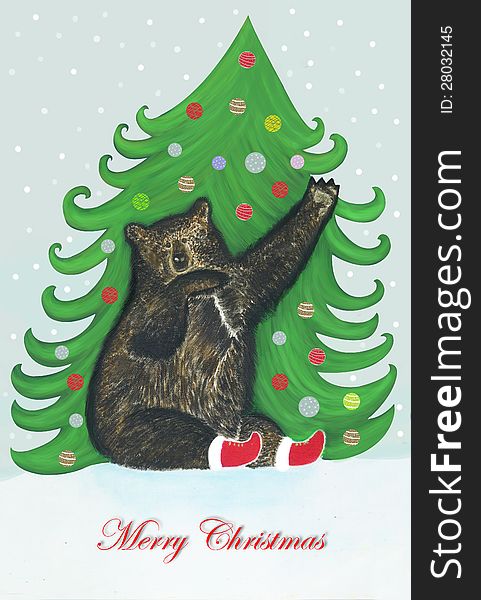 Christmas card depicting a bear very nice Christmas. Christmas card depicting a bear very nice Christmas.