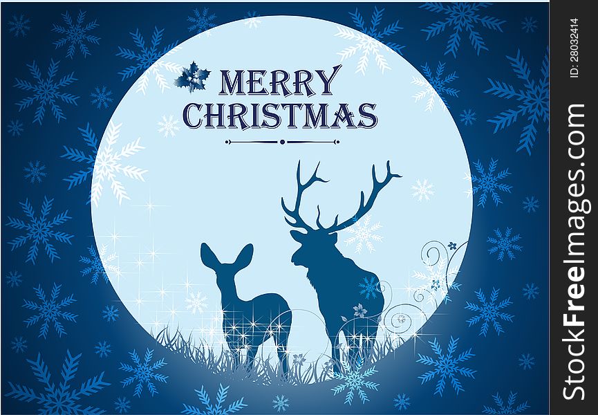 Christmas deer silhouette in blue background