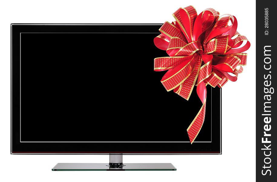 Television with ribbon against white background. Television with ribbon against white background.