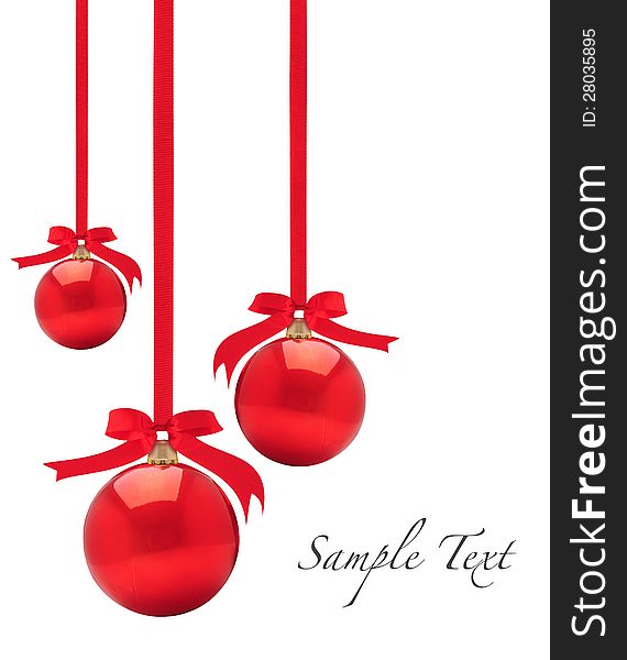Baubles with ribbon against white background. Baubles with ribbon against white background.