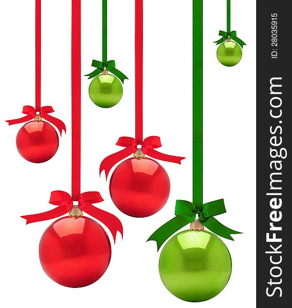 Baubles with ribbon against white background. Baubles with ribbon against white background.
