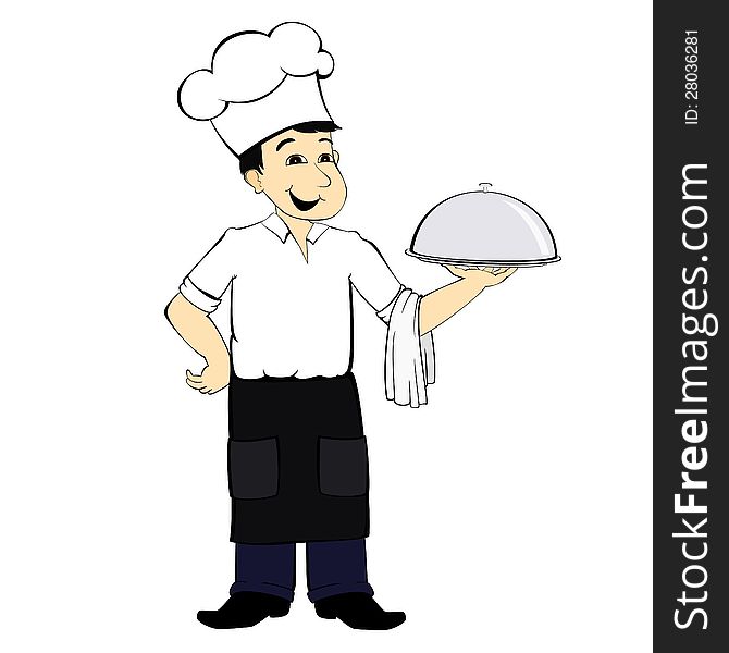 Cook in the uniform with plate
