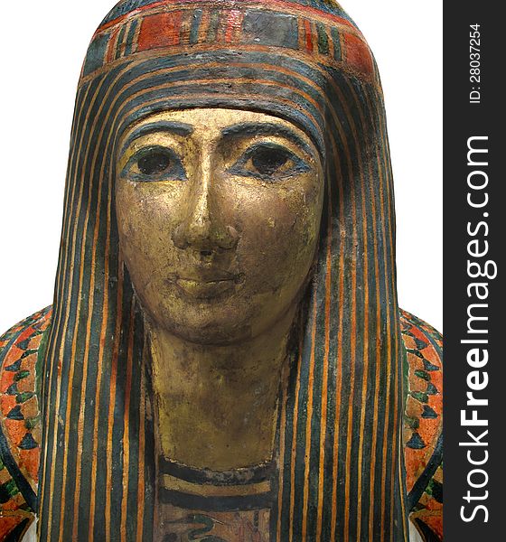 Egyptian sarcophagus face isolated.