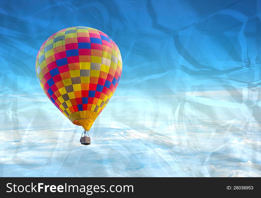 The crumpled of colorful hot air balloon with beautiful blue sky and cloud. The crumpled of colorful hot air balloon with beautiful blue sky and cloud