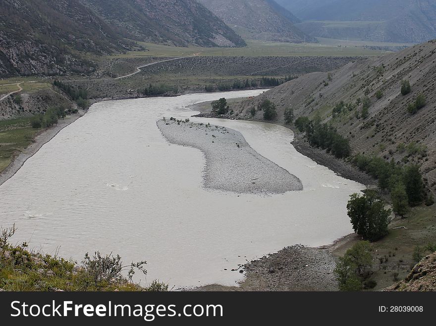 Katun River and the old path along the gorge. Katun River and the old path along the gorge