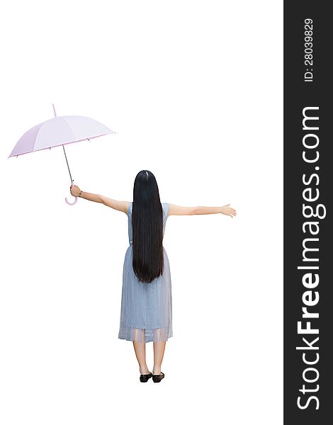 Full length, Rear view of young girl holding an umbrella