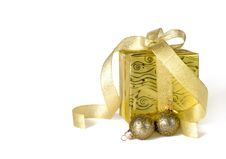 Gifts Box With Christmas Balls Isolated On White Stock Photography Gifts Box With Christmas Balls Isolated On White Stock Photography