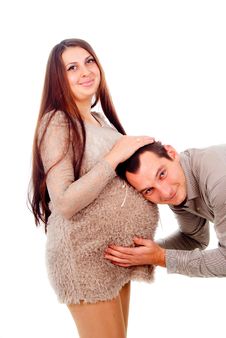 1  Dad listens to belly pregnant wife Free Stock Photos pic image