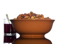 Ceramic Bowl With Dried Apples And A Glass Stock Image Ceramic Bowl With Dried Apples And A Glass Stock Image