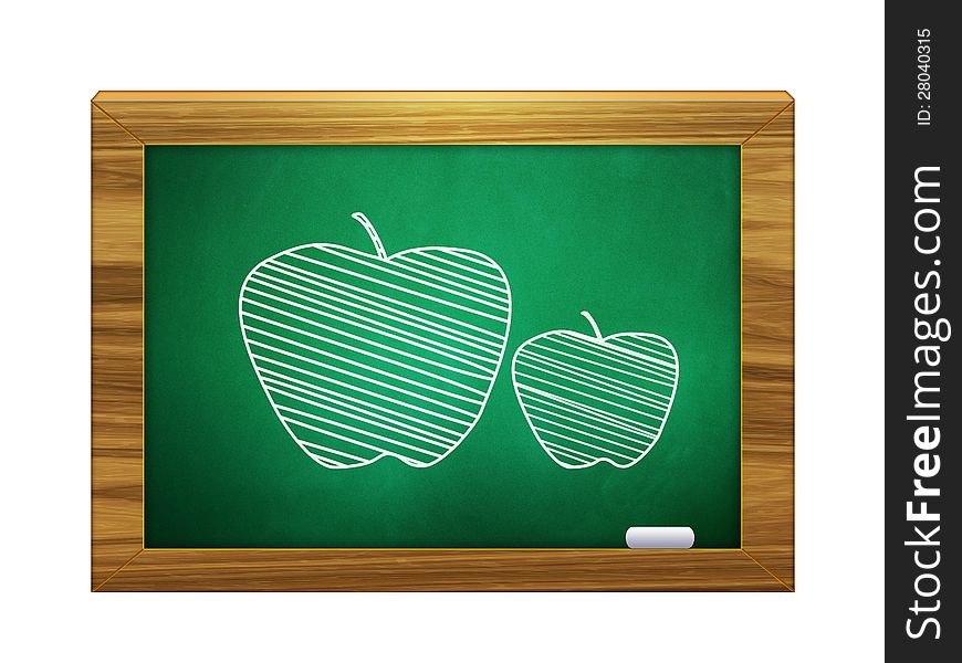 Illustration of two apples on green chalkboard background. Illustration of two apples on green chalkboard background.