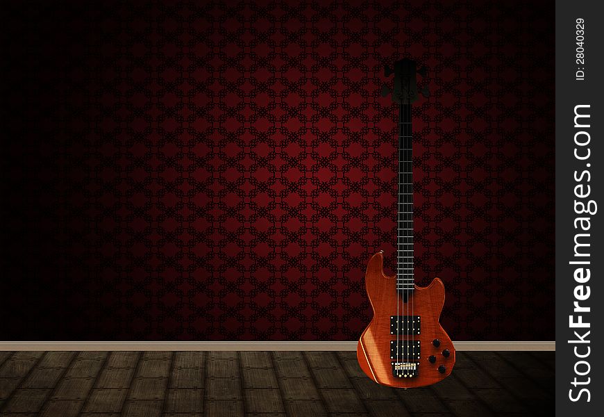 Illustration of guitar and blank bmpty room with wallpaper. Illustration of guitar and blank bmpty room with wallpaper.