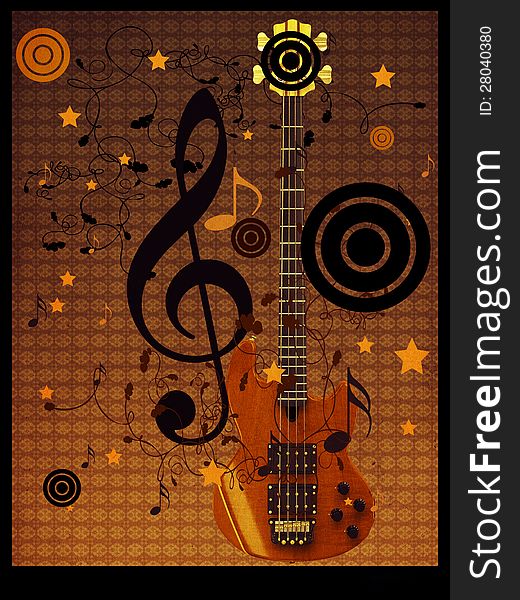 Illustration of abstract grunge retro musical background with guitar. Illustration of abstract grunge retro musical background with guitar.