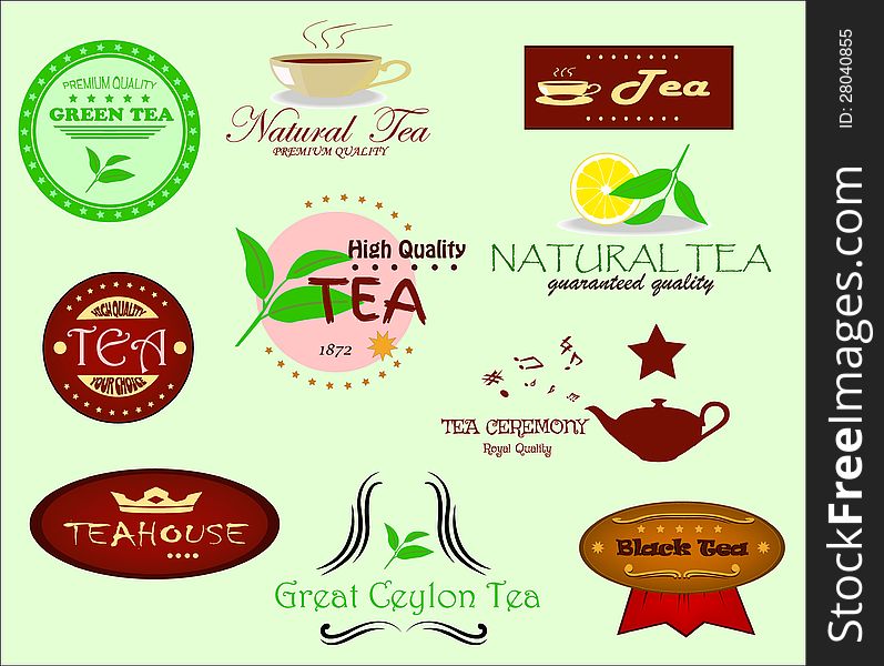 Many tea Labels, collection of vintage elements