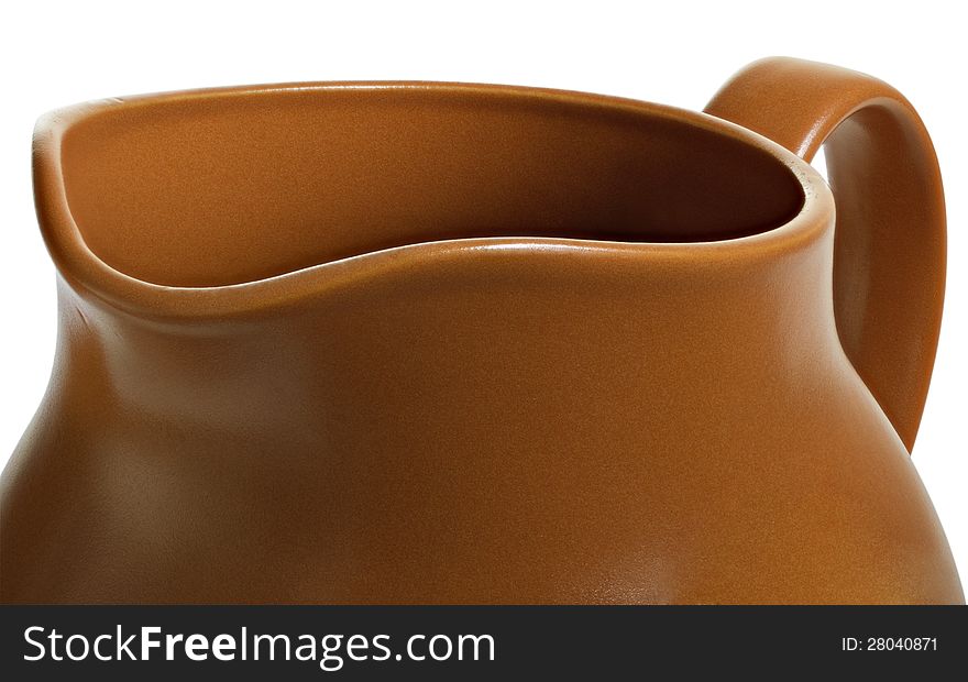 Part of glay pot for water or milk isolated on white surface. Part of glay pot for water or milk isolated on white surface.