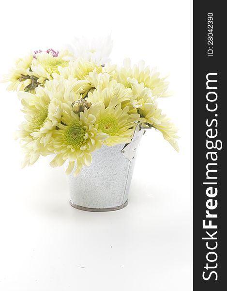 Tin Buckets with Yellow Chrysanthemum