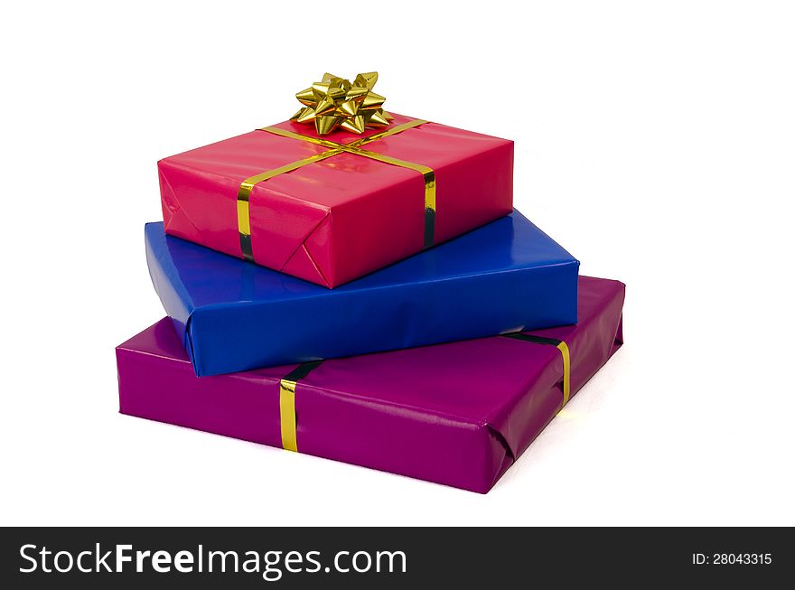 Stack of presents isolated on white