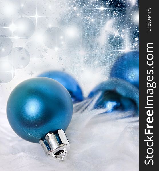 Vintage Christmas background with blue baubles