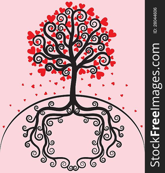 Tree with leaves shaped heart. Valentines day card