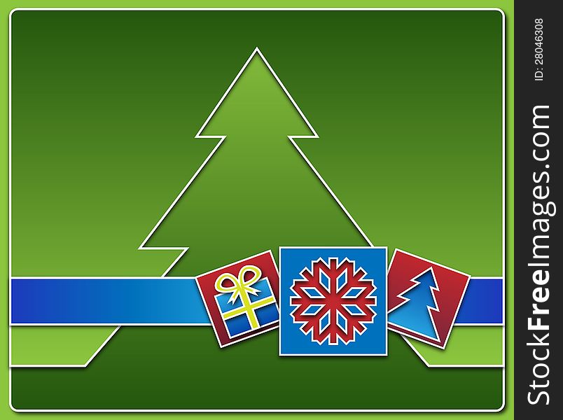 Christmas icons with tree in the background and place for your text