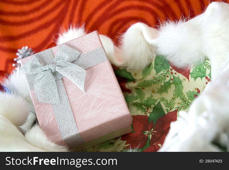 Gift box on Christmas background