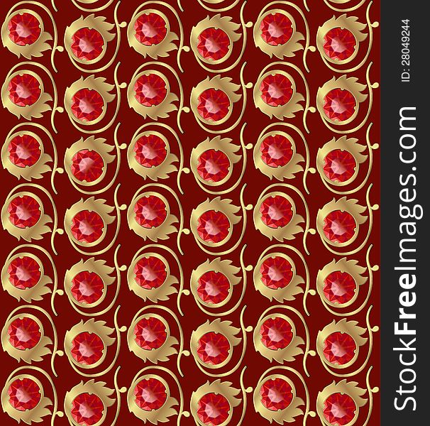 Seamless texture with golden pattern and jewel red color. Seamless texture with golden pattern and jewel red color