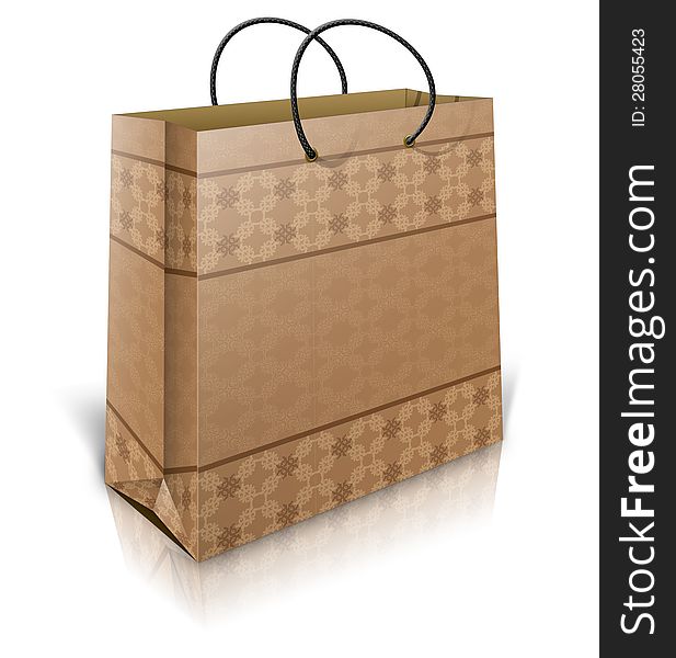 Illustration of brown shopping bag with floral pattern texture background.