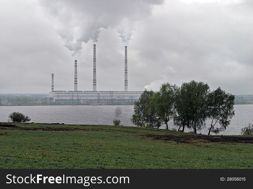 View of the power plant on a rainy day. View of the power plant on a rainy day