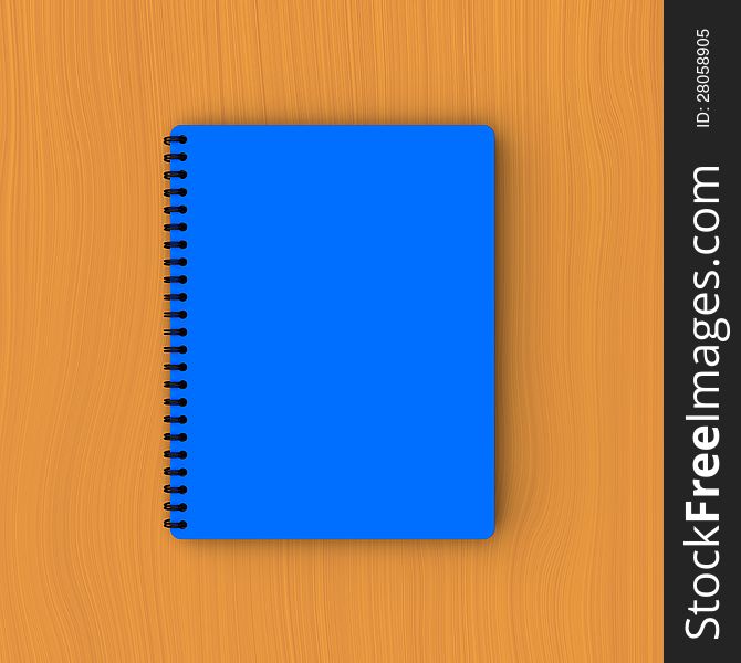 3D model of blue paper notebook on plywood