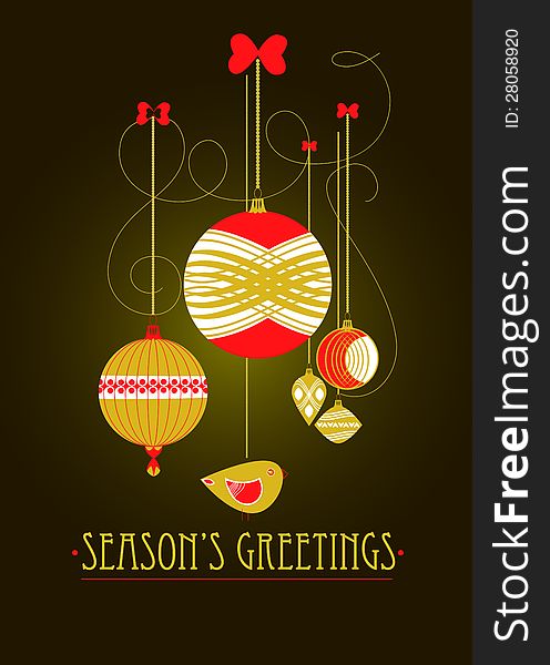 Christmas decorations and lights on a dark background for postcard