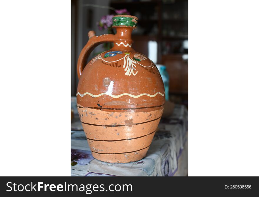 Handmade Clay Jug Used To Store Water, Alcohol...