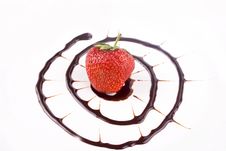 Fresh Strawberries With Chocolate Sauce Stock Photos