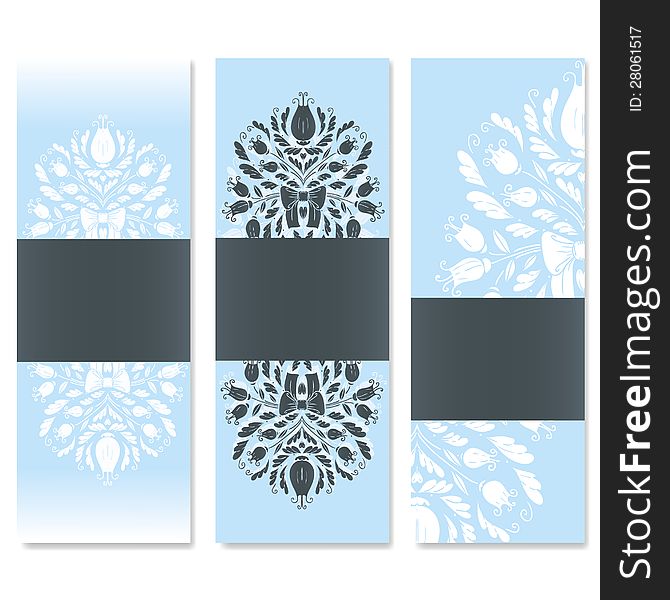 Vector blue banners with flowers