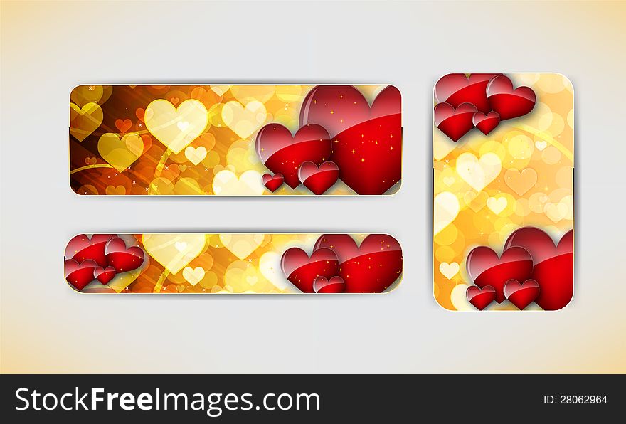 Set of three banners with red hearts  Valentine s Day. Set of three banners with red hearts  Valentine s Day